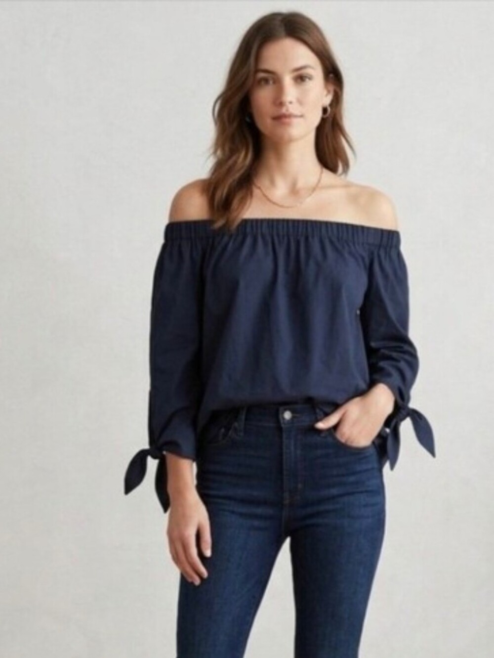 Free People 100% COTTON  Off-The-Shoulder Tie-Sleeve TOP Blouse Size Medium